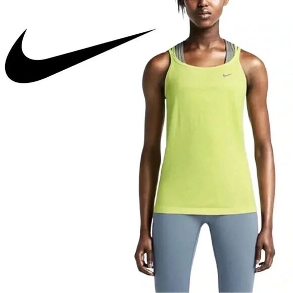 Nike Dri-FIT Tank Top Racerback Athletic Neon Green Running Workout Size XS - Picture 1 of 7